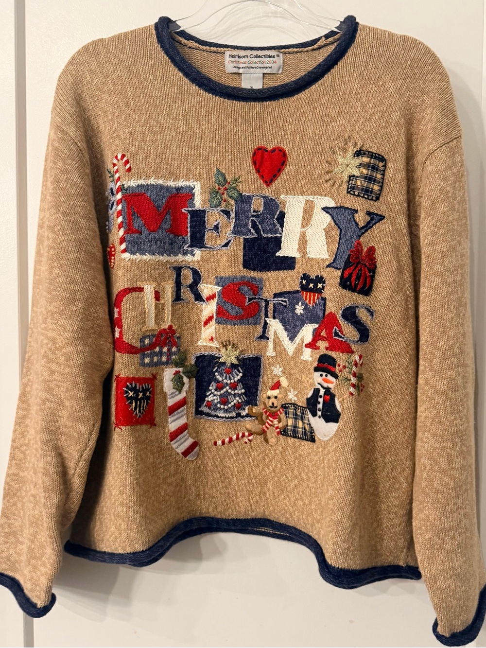 Vintage 2004 Heirloom Collectibles Merry Christmas Embroidered Sweater XL